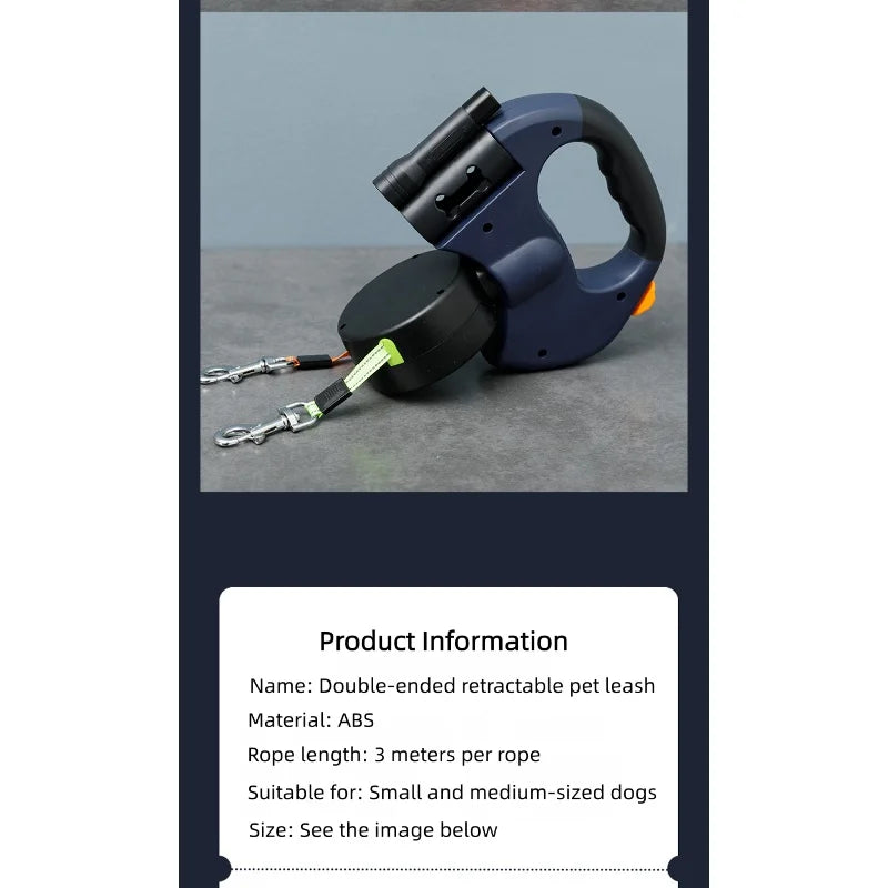 PETAMOUR Dual-head retractable dog leash |anti-entanglement design
