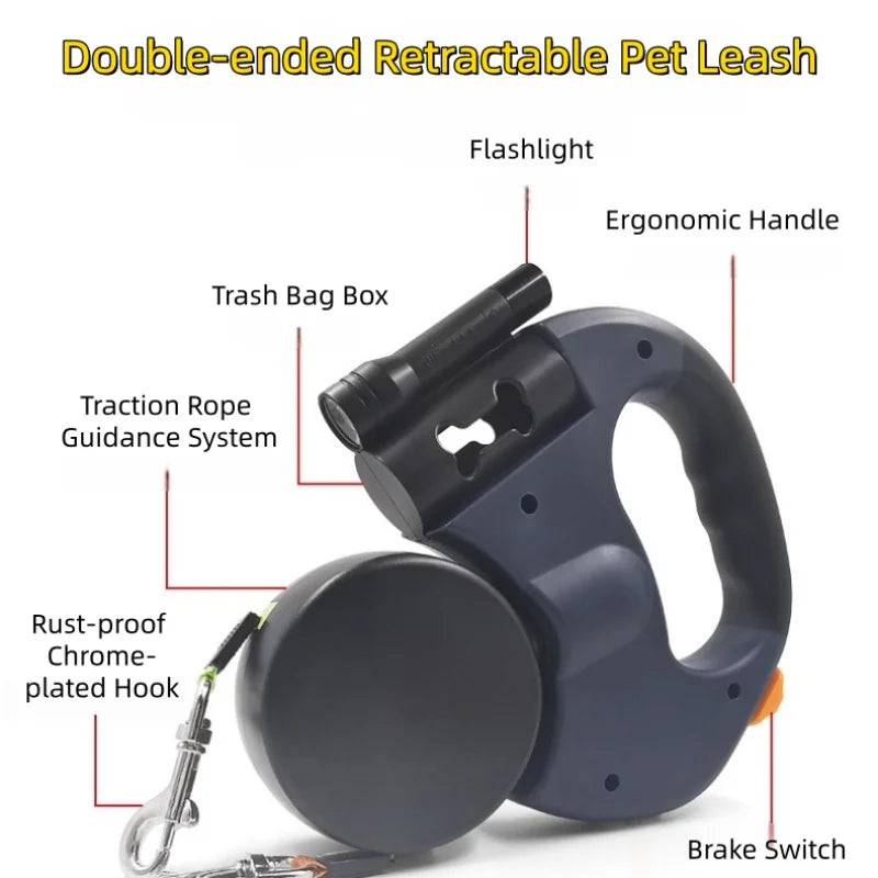 PETAMOUR Dual-head retractable dog leash |anti-entanglement design