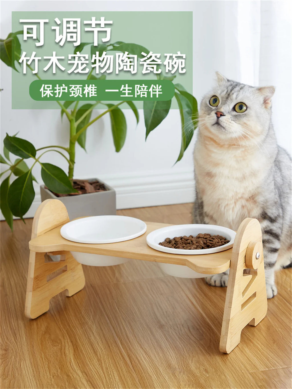 PETAMOUR Bamboo Elevated Puppy Cat Bowls