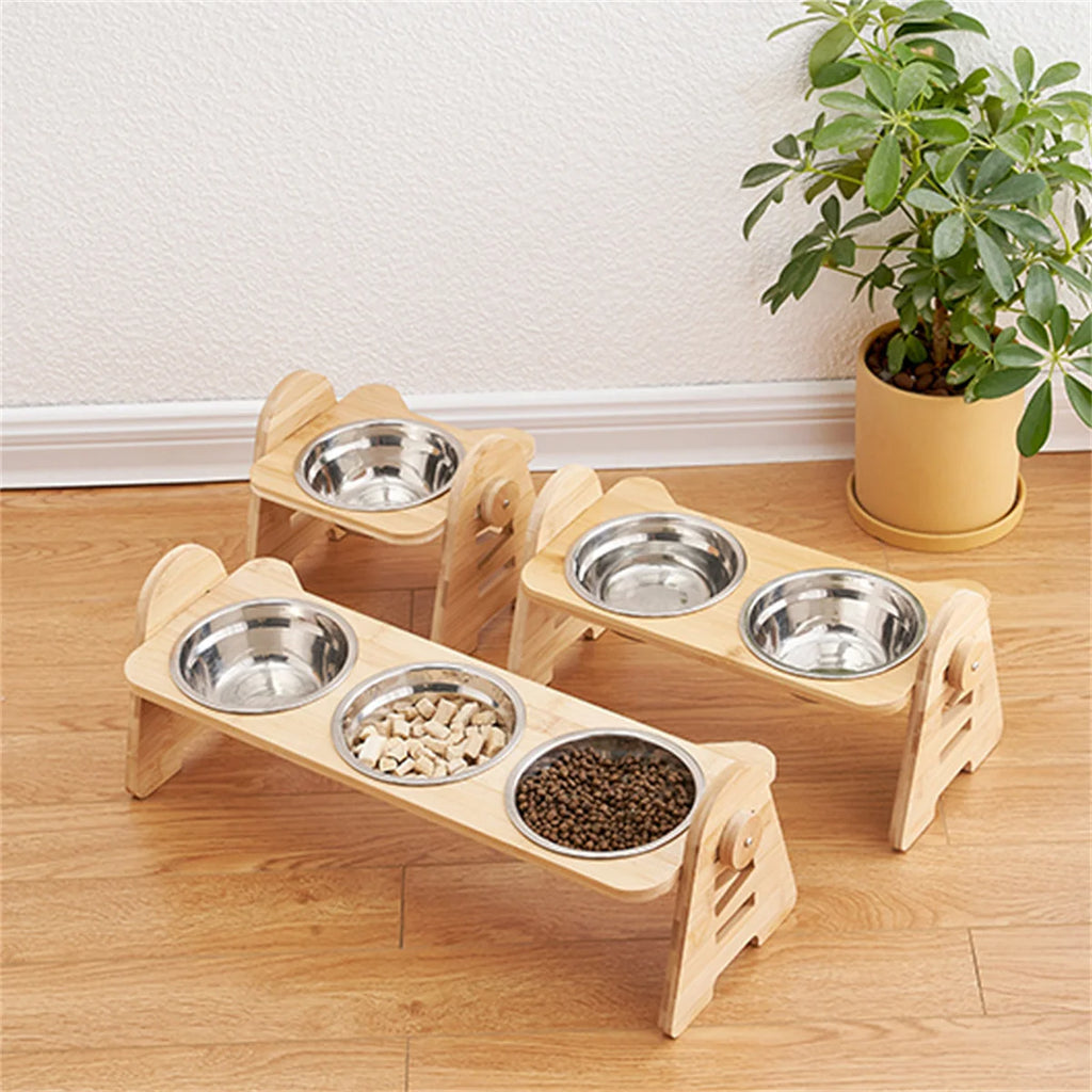 PETAMOUR Bamboo Elevated Puppy Cat Bowls