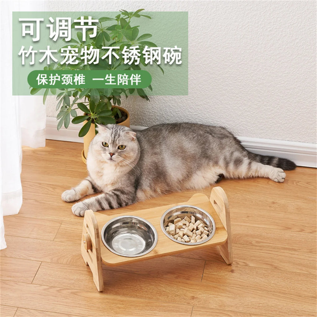 PETAMOUR Bamboo Elevated Puppy Cat Bowls